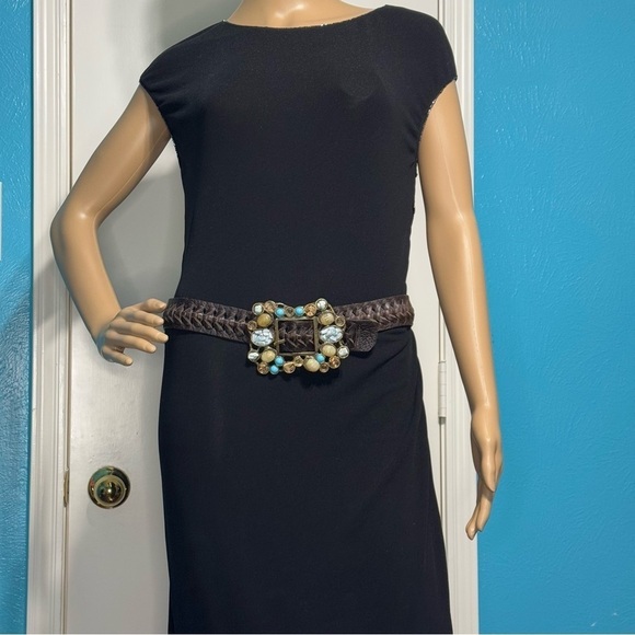 LeatheRock Brown Braided Leather Semi Precious Stone Encrusted Buckle Belt S main image 10